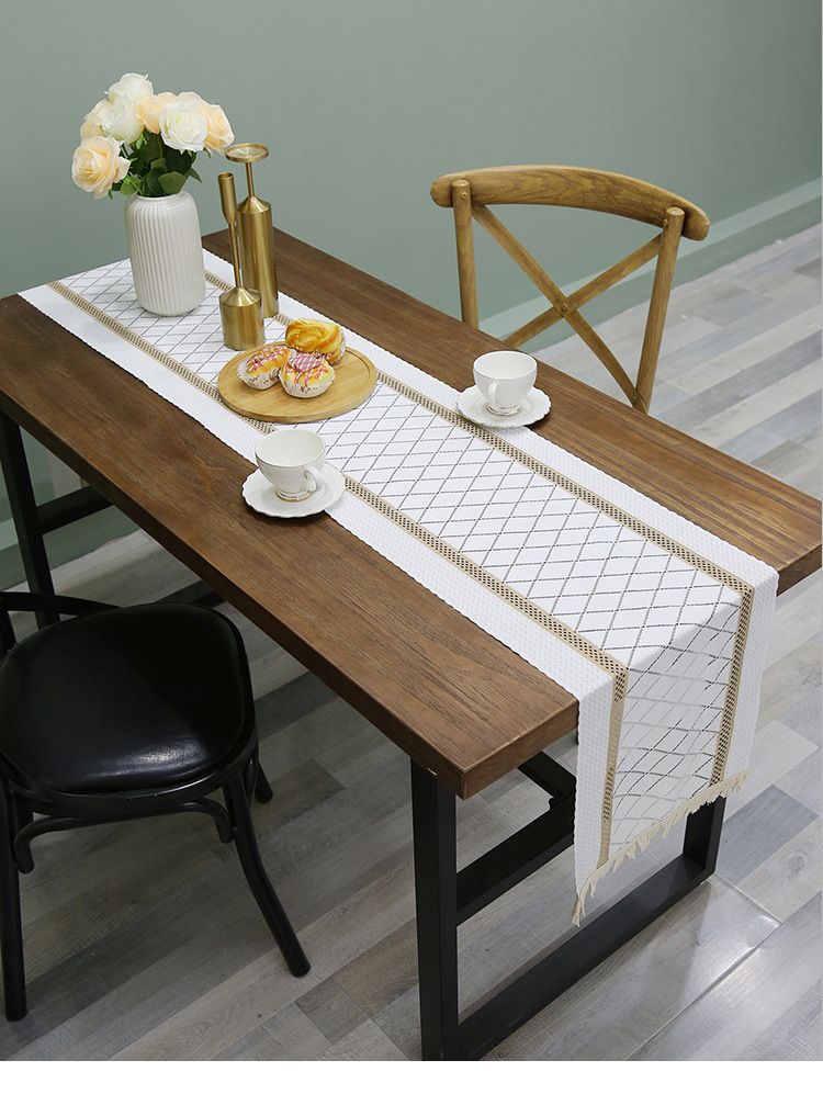 Two-Tone Woven Table Runner With Tassels - American Farmhouse Cotton Linen Table Mat For Holiday Decor_voghion.com