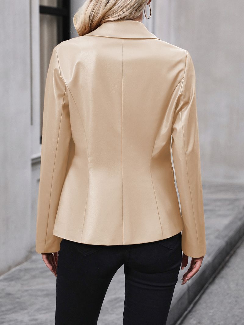 Giacca da donna in pelle PU con doppio petto_voghion.com