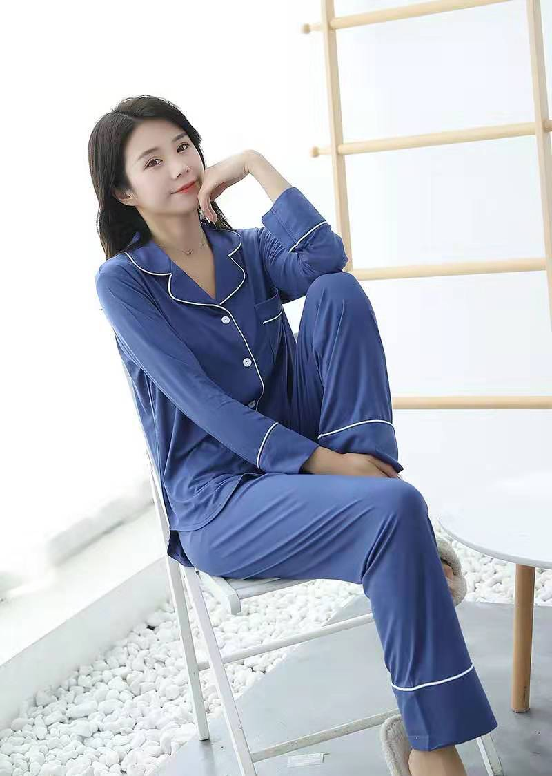 Damenbekleidung Neue Frühjahrs- und Herbstpyjamas für Damen Modal Revershose mit langen Ärmeln zweiteiliges Set lockere und bequeme Paar-Heimkleidung_voghion.com