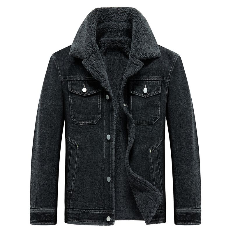 Giacca in denim foderata in pile da uomo, cappotto invernale caldo in cotone spesso per abbigliamento casual da ragazzo_voghion.com