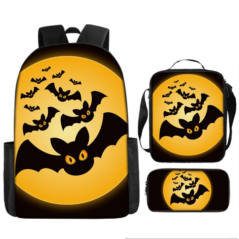 Halloween backpack pumpkin ghost three piece set primary and secondary school students backpack children's backpack shoulder bag pencil case_voghion.com