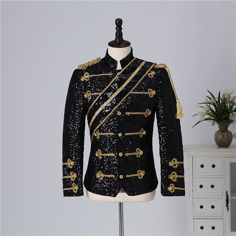 Îmbrăcăminte bărbătească cu paiete, costume de spectacol, banchet, invitat, cântăreț rock, îmbrăcăminte cu guler înalt_voghion.com