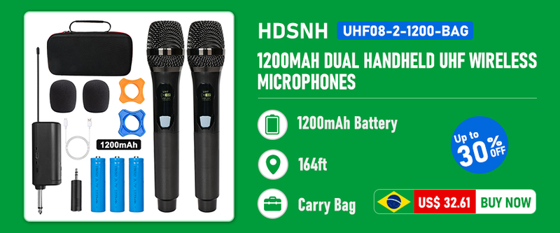 Négyszeres vezeték nélküli mikrofon, kettős vezeték nélküli kézi dinamikus mikrofonrendszer újratölthető vevőegységgel karaoke-hoz_voghion.com