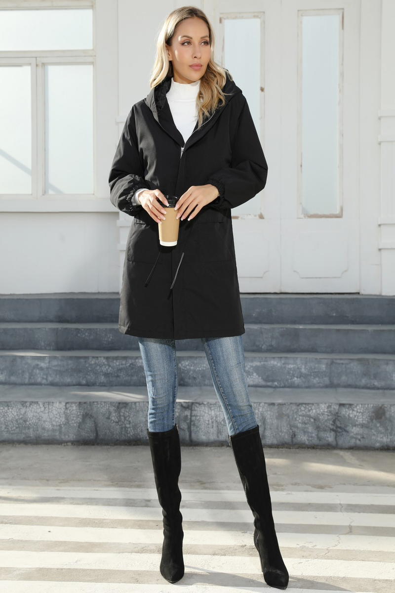 Women's cross-border large size women's hooded plus velvet windbreaker mid-length coat spring and autumn new style jacket for women_voghion.com