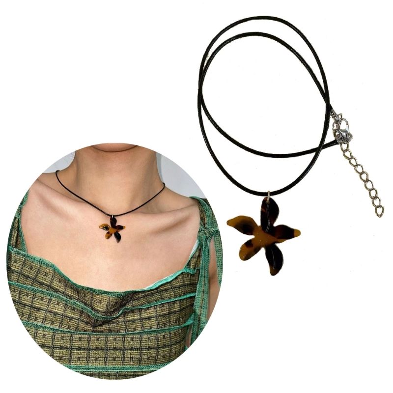 Gargantilla de hoja de arce sencilla de moda Q0KE, collar de cadena de clavícula de acrílico de moda, joyería Y2K_voghion.com