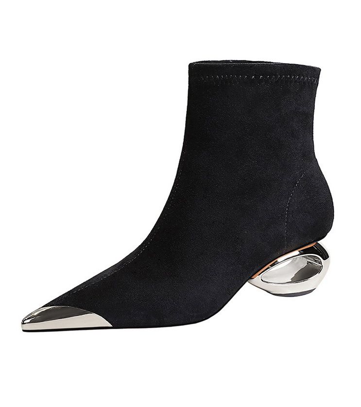 335-1 Stile Stivaletti da donna in pelle scamosciata con tacco a spillo e punta in metallo, stile banchetto leggero e lussuoso, corti_voghion.com