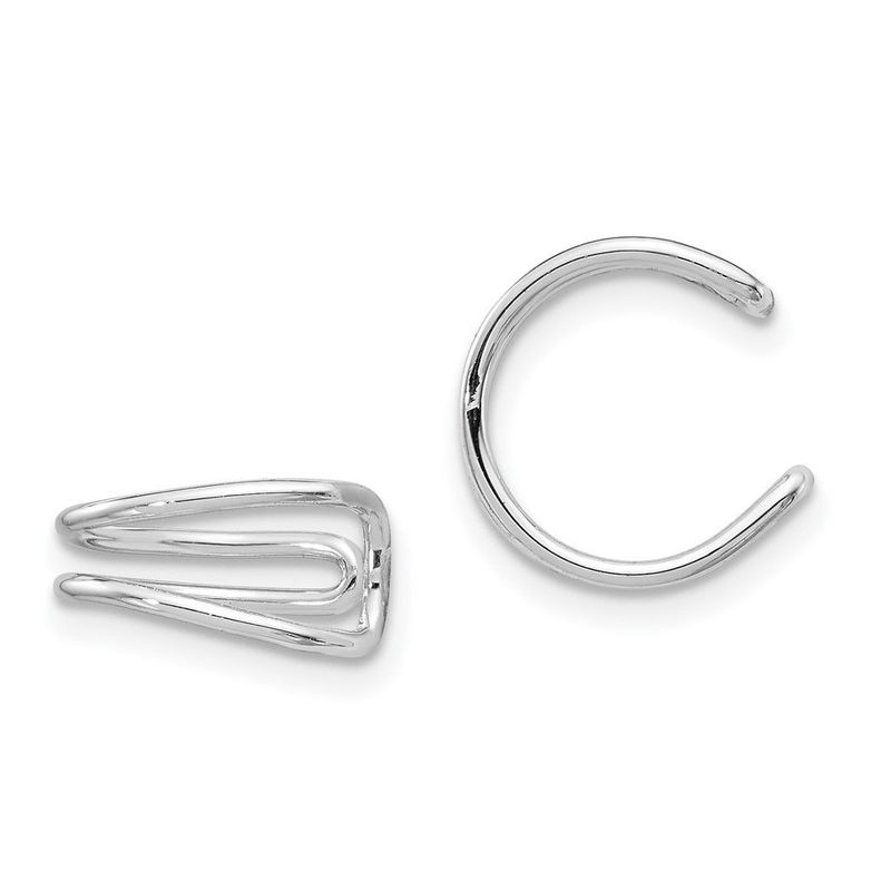Sterling Silver Rhodium-plated Polished Adjustable Pair Of Cuff Earrings_voghion.com