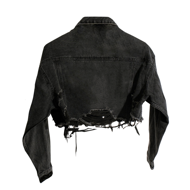 Kadın Giyim Moda Kısa Yıkanmış Kot Ceket Üst_voghion.com