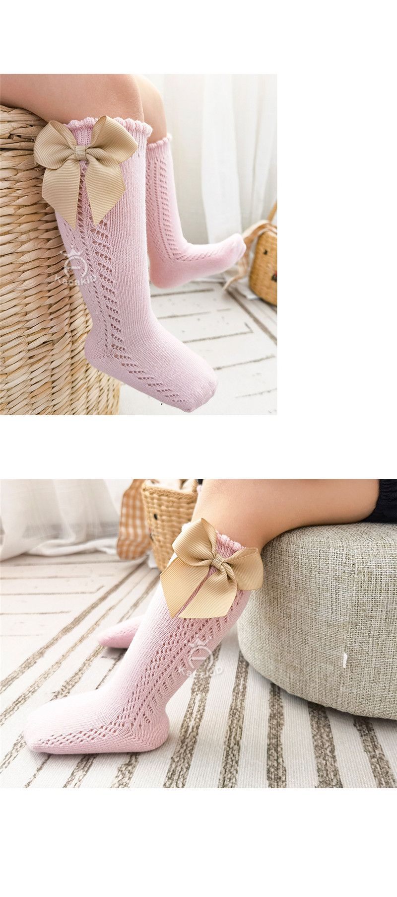 Nuovi calzini estivi alti fino al ginocchio per bambine, calzini lunghi con fiocco, in morbida maglia di cotone traspirante, per bambini, da 0 a 7 anni_voghion.com