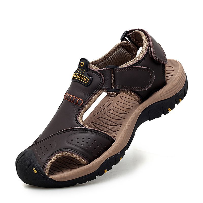 Neue Sandalen mit Zehenkappe aus Rindsleder, atmungsaktive Freizeit-Strandschuhe aus Leder mit zwei Tragemöglichkeiten, Herrenschuhe mit Gummisohle_voghion.com