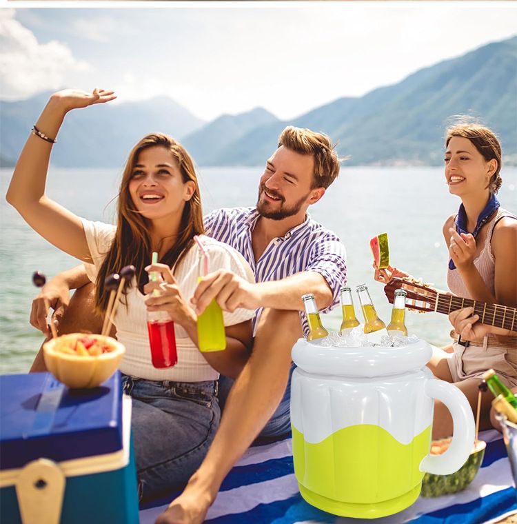 Aufblasbarer Bierkühler und Becher – tragbarer PVC-Eiskübel für Camping, Strand und Partys im Freien (robust, auslaufsicher, multifunktional)_voghion.com