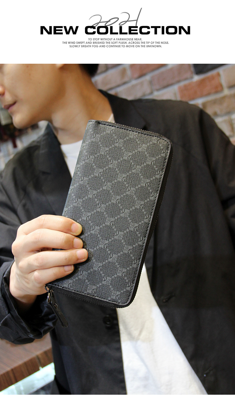 Practical new men's checkered long wallet, trendy and casual pattern wallet, personalized long card bag clip_voghion.com