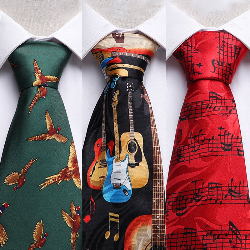 Men's Printed 10cm Wide Animal Theme Music Dance Polyester Tie_voghion.com