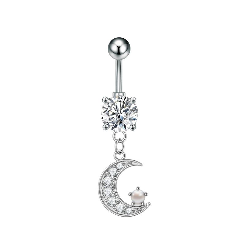Anello per ombelico in zircone con perla di ciliegia, da donna, a forma di freccia a forma di luna nel cuore, in acciaio inossidabile_voghion.com