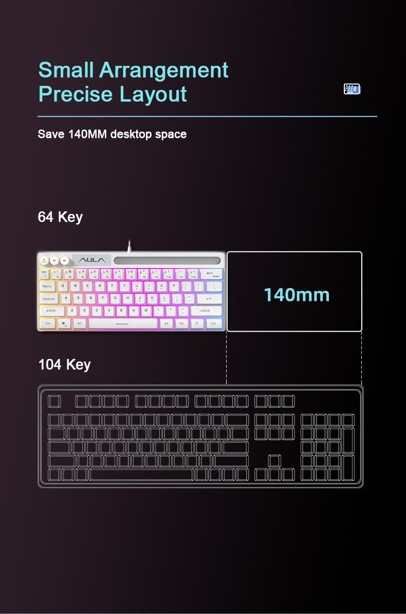 Tastiera da gioco RGB cablata AULA F3061 a membrana con 61 tasti_voghion.com