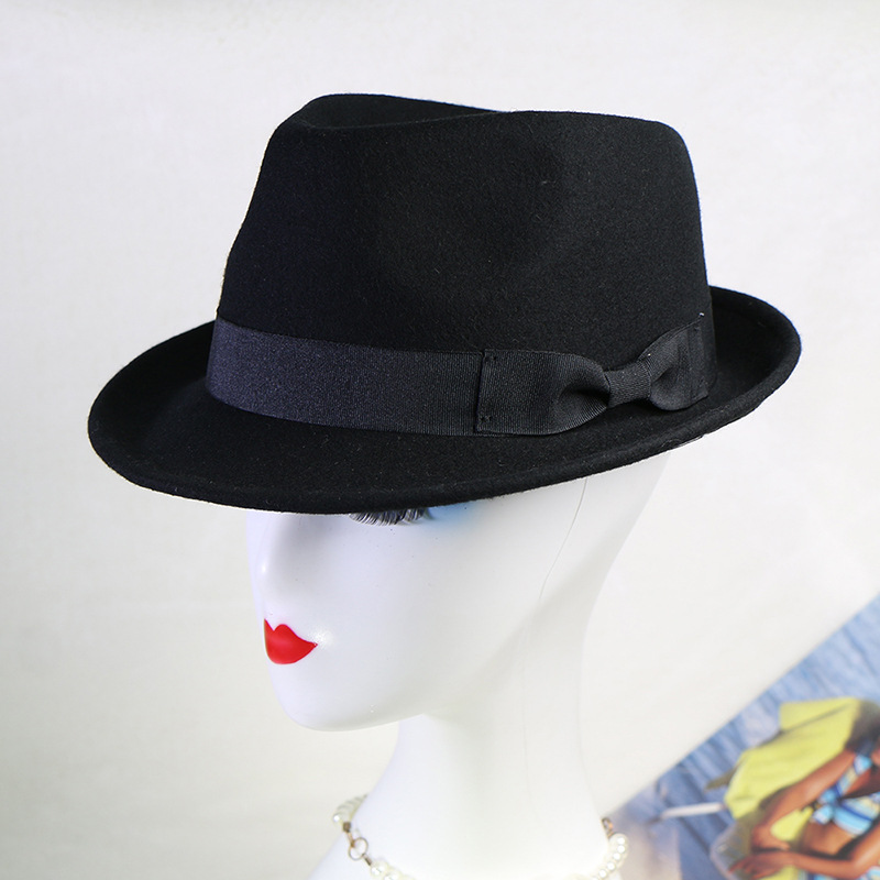 wool felt top hat men's jazz hat Shanghai beach gentleman wool woolen autumn and winter retro British hat_voghion.com