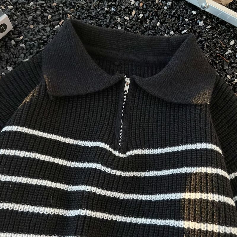 Men’s Oversized Knit Sweater – Retro Half-Zip Pullover With Shawl Collar_voghion.com