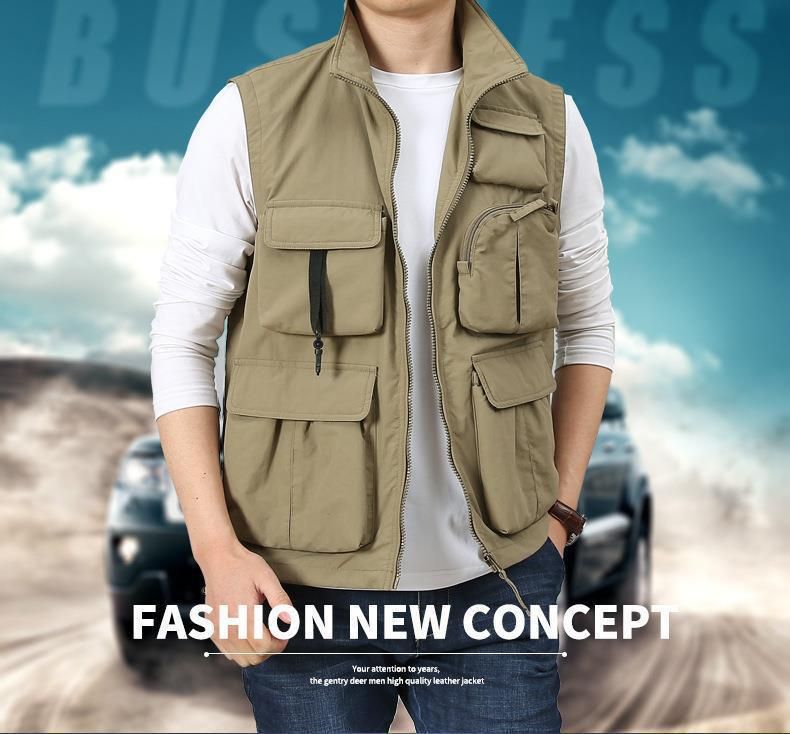 Herren-Netzweste mit mehreren Taschen – Leichte Outdoor-Fotografie- und Angelweste mit Reißverschluss_voghion.com
