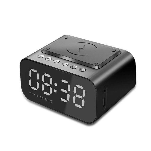 Wireless Charger Alarm Clock Bluetooth Speaker LED Smart Digital Clock Table Electronic Desktop Clocks Fm Radio USB Fast Charger_voghion.com