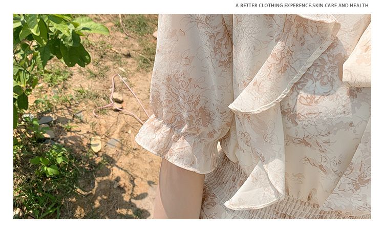 Sommer-Neues süßes Chiffonkleid mit Rüschen, Göttinnen-Abnehmen und reines Verlangen, floraler, sanfter französischer Stil_voghion.com