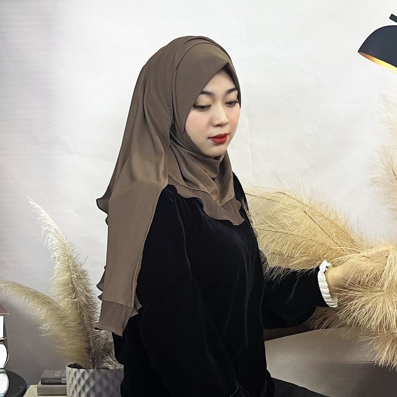 Naiste Hijab ühevärviline šifoonist pikk sall pullover ühekihiline volangiga naiste mähis mugav naiste sall_voghion.com