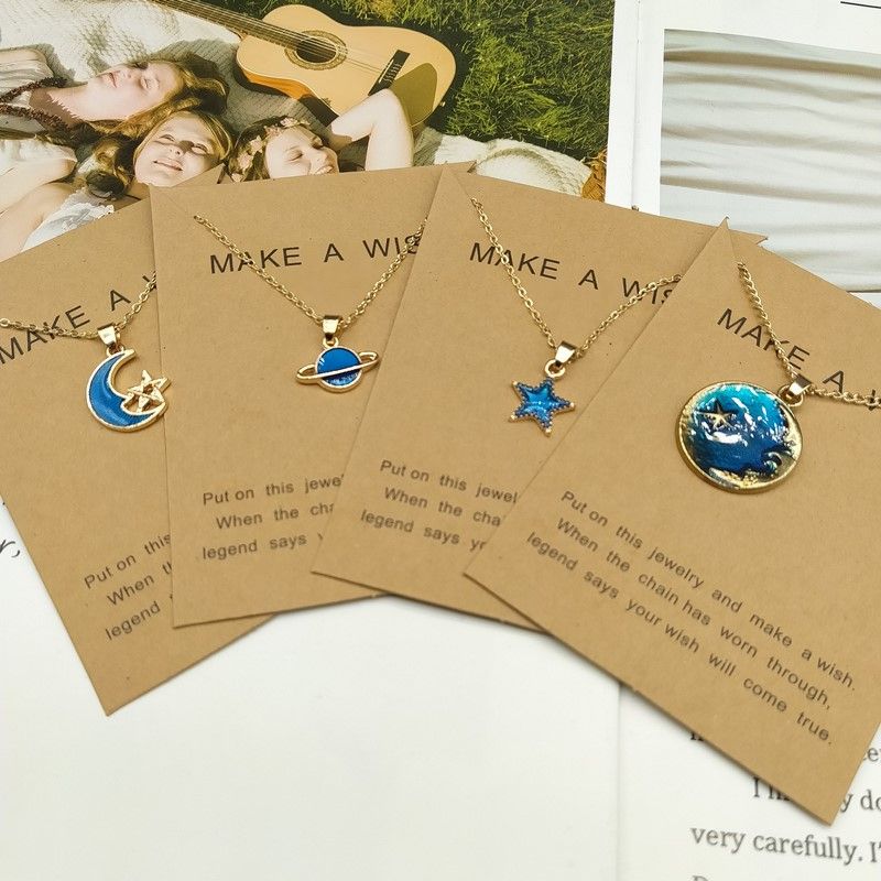 Collana da clown femminile placcata in smalto alla moda 2025, ciondolo a forma di pianeta a forma di stella e luna_voghion.com
