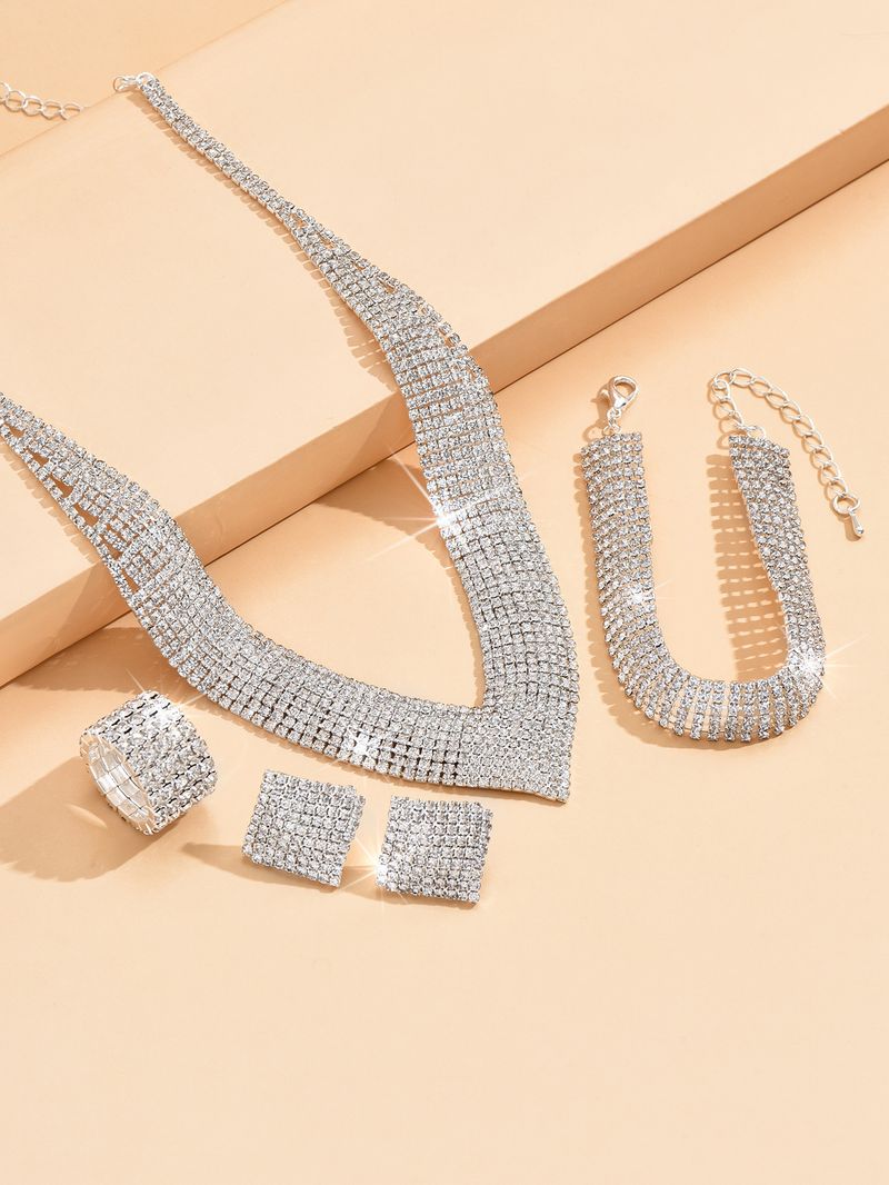Damen Schmuckset Abendtasche Einzelne Schulter Mode Halskette Ohrringe Armband Ring Set_voghion.com
