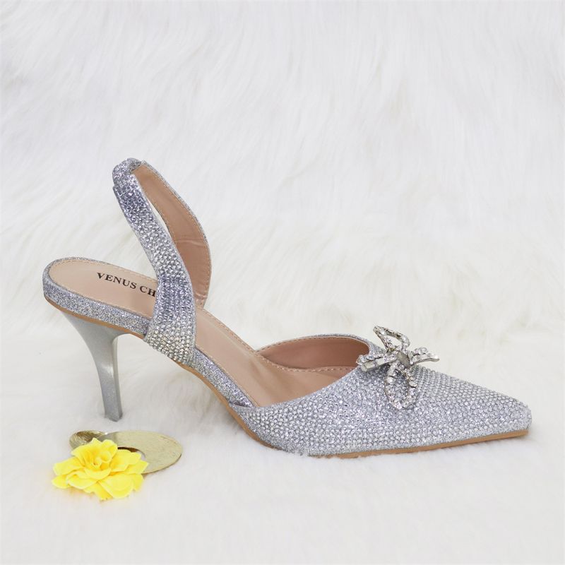 Set di borse e scarpe da donna Nigeria, popolari, con fiocco arancione e fibbia argentata, punta a punta, tacchi alti, comode scarpe e borse da festa da donna_voghion.com