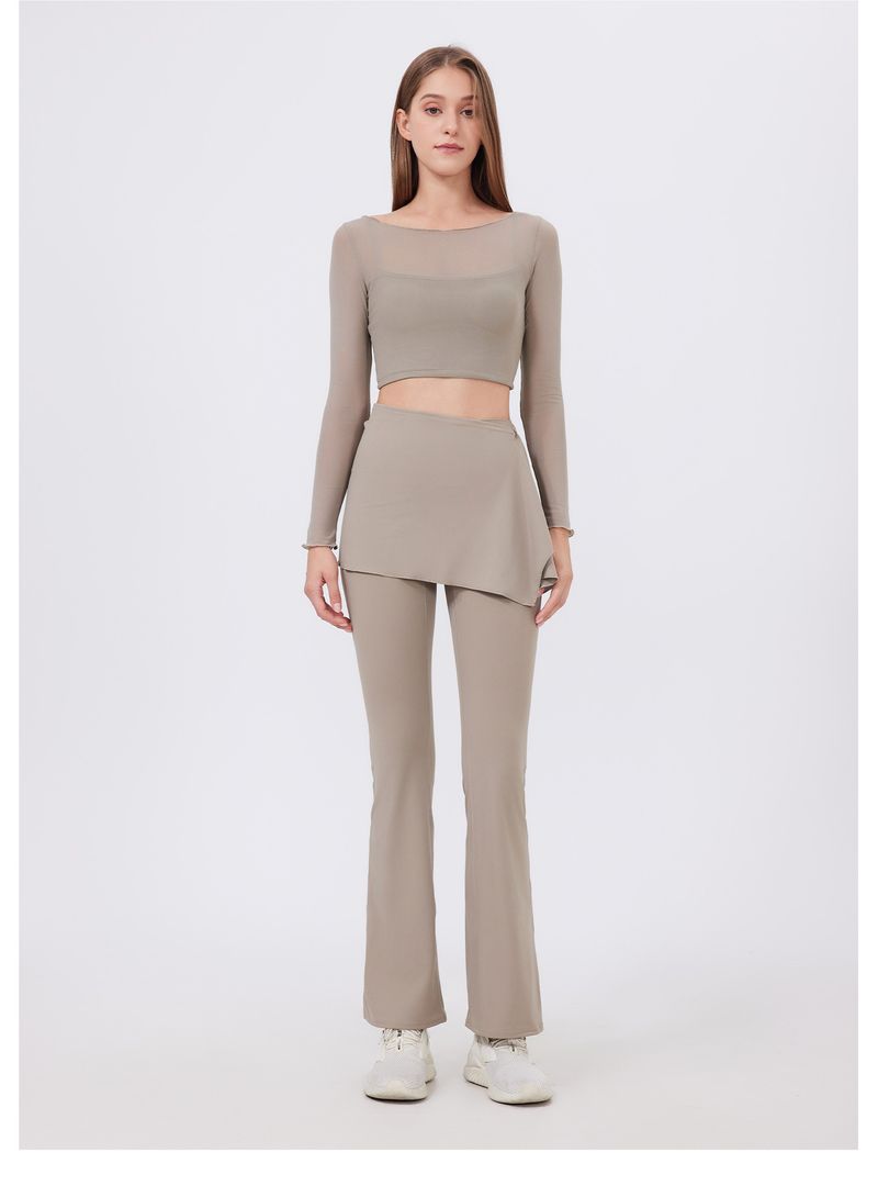 K Fake Two-piece High-waisted Pleated Yoga Pants With A Butt Curtain, Sheer For Running And Sports, Breathable Fitness Bell-bottom Pants_voghion.com