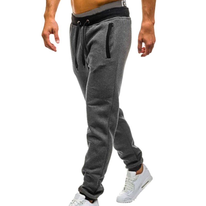 Herrenhose mit mittlerer Taille, einfarbig, lässig, mit Taschen, elastische Hose, lockere Hose_voghion.com