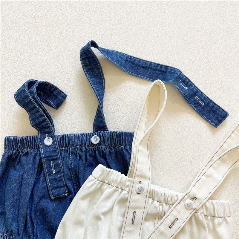 Tuta estiva per ragazzi e ragazze, maglietta a maniche corte in cotone + pantaloni in denim con bretelle, stesso stile coreano, completo in due pezzi_voghion.com
