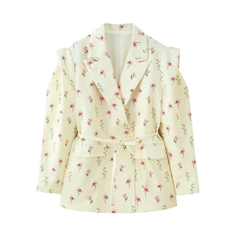 "Elegant Inspired Belted Blazer With Wide Shoulder Pads Stylish Ties Oversized Fit, Long Sleeve, Versatile Streetwear For Women (S/M/L, )_voghion.com