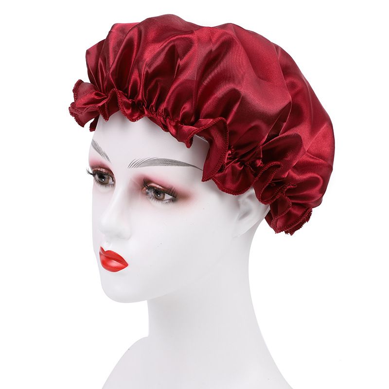 Foreign Trade Women's Satin Lace Sleep Cap Hair Care Solid Color Chemotherapy Home Hat Cross-Border Exclusive_voghion.com