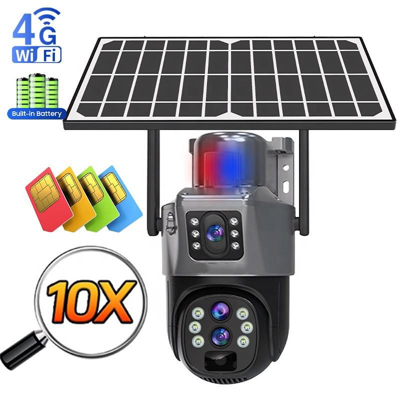 Caméra de surveillance WiFi panoramique 360° à double objectif, alimentée à l'énergie solaire, 4G HD Bullet, faible consommation._voghion.com