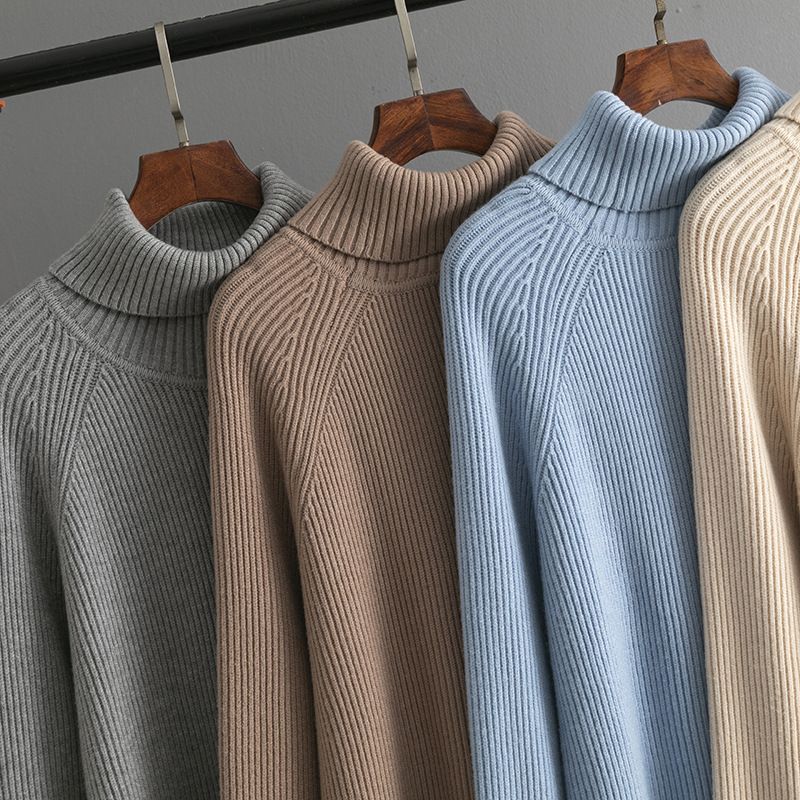 Damenbekleidung Einfarbiger Rollkragenpullover Herbst und Winter Verdickter lockerer Pullover Oberteil Strickpullover_voghion.com