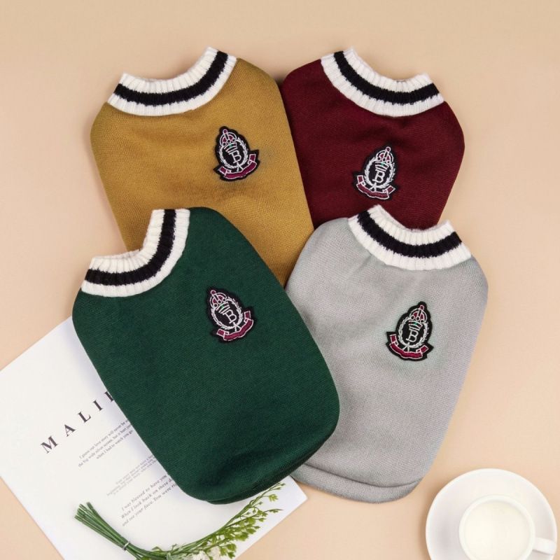 Clothes Campus Style Vest Badge Handsome Small Medium Large Cat Dog Knitted Cotton Couple Sweater_voghion.com