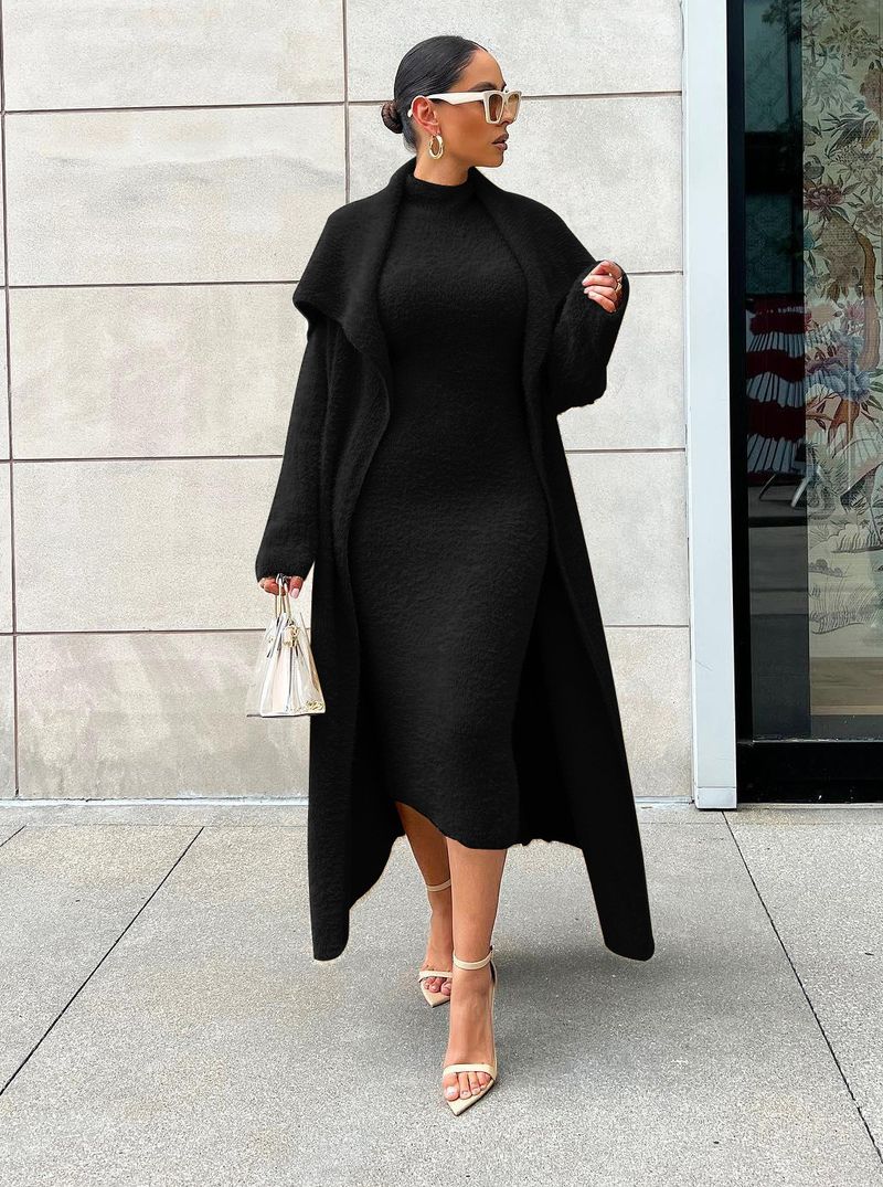 Abbigliamento donna temperamento abito e cappotto due pezzi moda transfrontaliera ampio lungo cardigan velluto completo_voghion.com