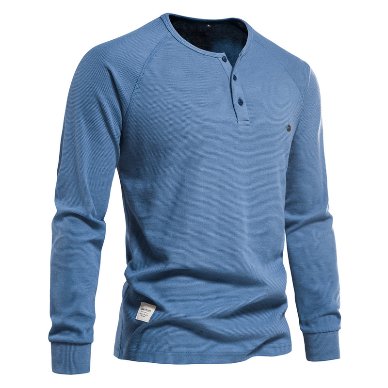 T-shirt da uomo in tinta unita con collo a gallone a maniche lunghe con sottocollo europeo autunno/inverno_voghion.com