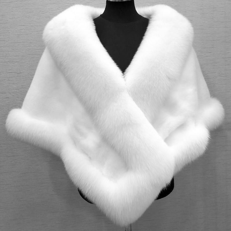 Donna Autunno Inverno Nuovo Tinta Unita Collo di Volpe di Visone Abito Pelliccia Scialle da Sposa Spessa Calda Mantella da Donna Cappotto Casual_voghion.com