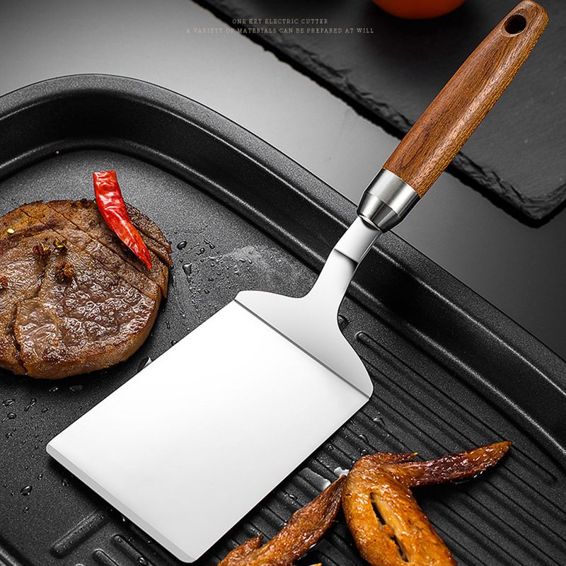 Veliki tanjur za roštilj od nehrđajućeg čelika od 8,5 cm, strugač za roštilj, lopatica za palačinke, teppanyaki lopata s drvenom drškom, alat za pečenje_voghion.com