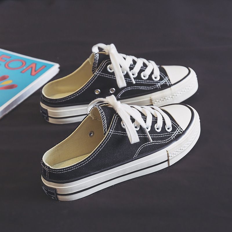 Halbanhänger Canvasschuhe für Damen im Sommer 2023, schlanke und einfache Casual Student Instagram ohne hintere Ferse, ein_voghion.com