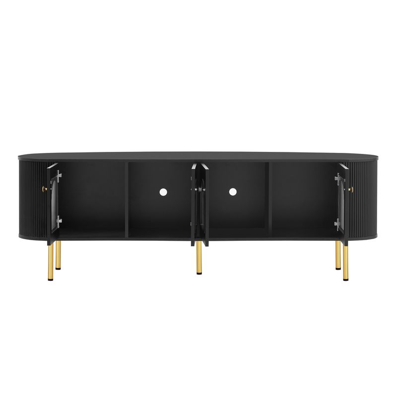 TV-Schrank Mit Glastüren, Lowboard Mit Goldenen Griffen und Beinen, Fürs Wohnzimmer_voghion.com