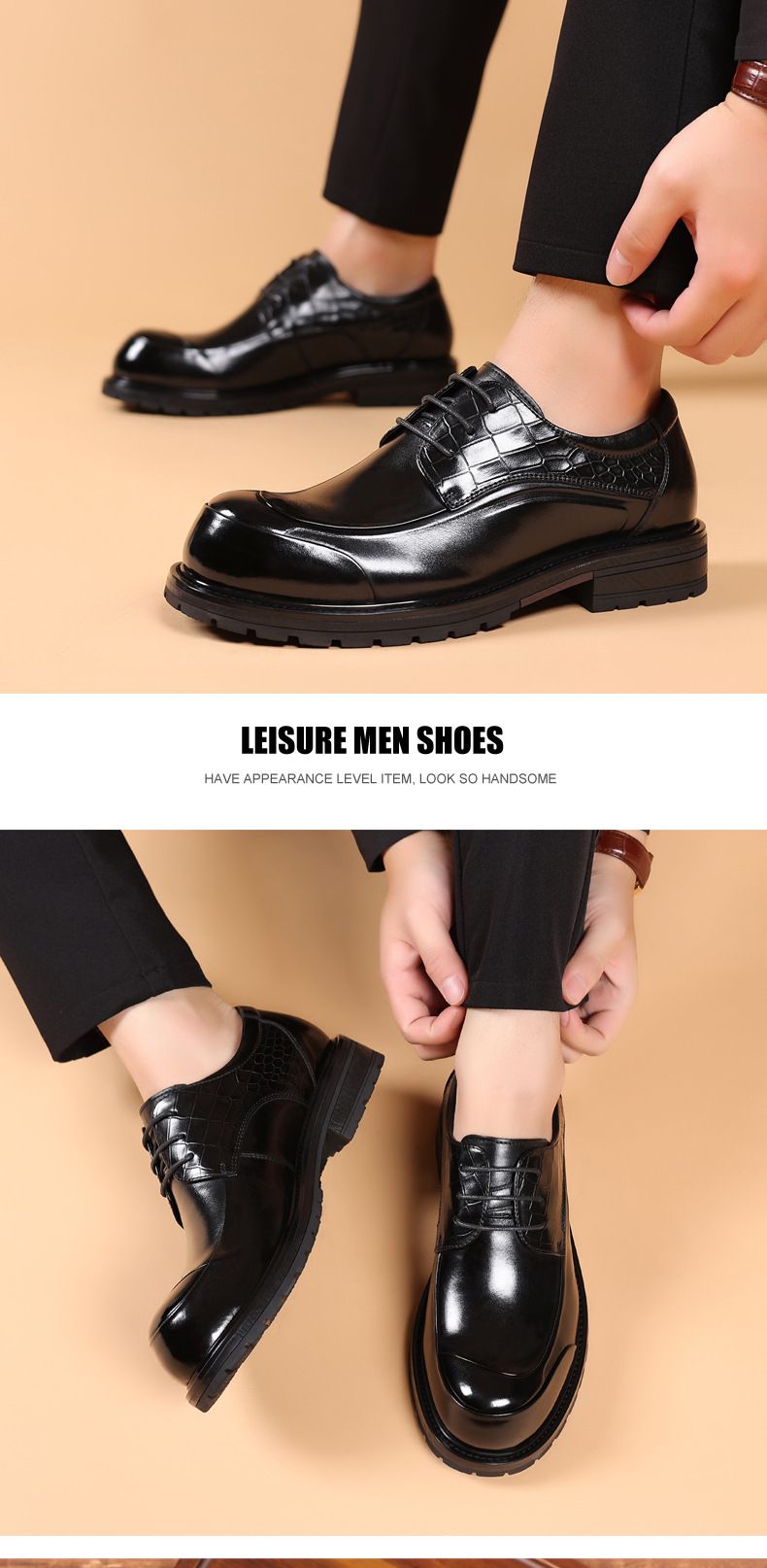 Spring new business dress shoes men's leather casual men's shoes big head thick sole real cowhide commuter shoes_voghion.com