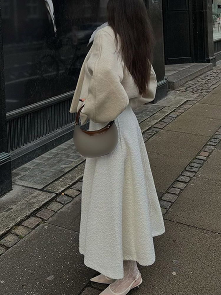 Elegante Einknopf-Wollmischungsjacke für Damen - Lässiger Kurzmantel mit Rundhalsausschnitt, langen Ärmeln - Vielseitige Oberbekleidung für Herbst und Winter I_voghion.com