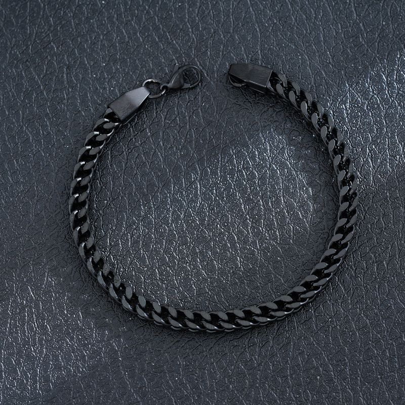 Bracciale da uomo in acciaio inossidabile NK nero con catena cubana in titanio intrecciato e chiusura a moschettone Hip Hop Trend_voghion.com