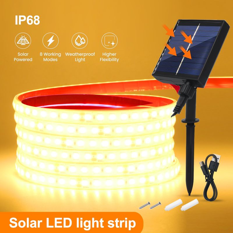 Solar LED Strip Light 2835 SMD Light Sensor IP68 Waterproof Garden Rope Lamp UK_voghion.com