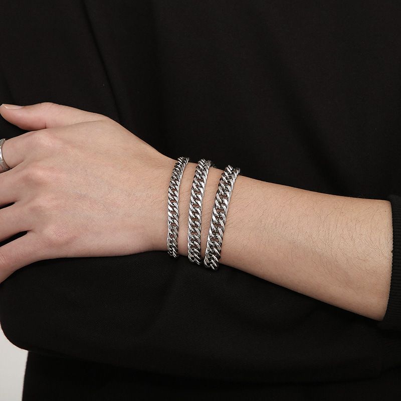 Hip Hop Rock Cuban Chain Personality Simple Jewelry Buckle Edge Men And Women Stainless Steel Bracelet_voghion.com