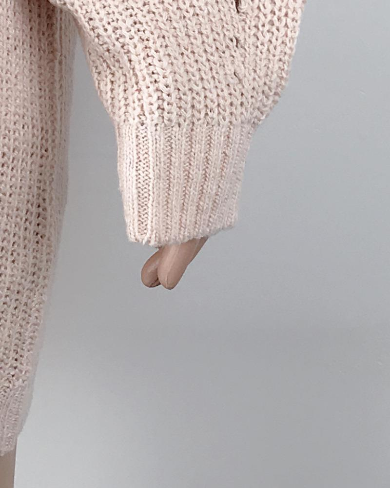 Knitted Sweater Mid-Length Raglan Sleeve Half Turtleneck Sweater Dress_voghion.com