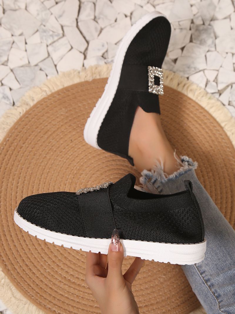 Scarpe da donna traspiranti, in tessuto Fly, di grandi dimensioni, con fibbia quadrata, a taglio basso e maniche a diamante._voghion.com