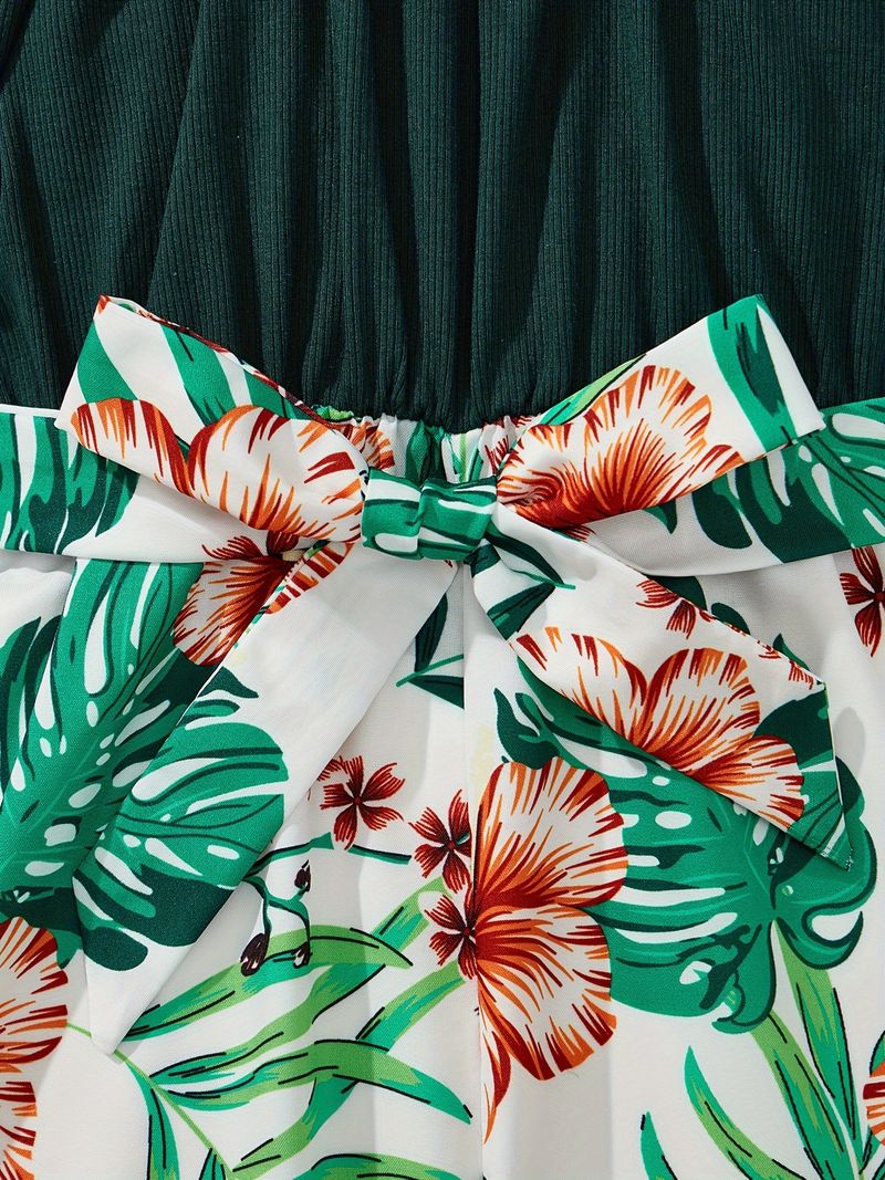 Mor & Børn INS Piger Mode Populær Blomsterprint Patchwork Sommerjumpsuit_voghion.com